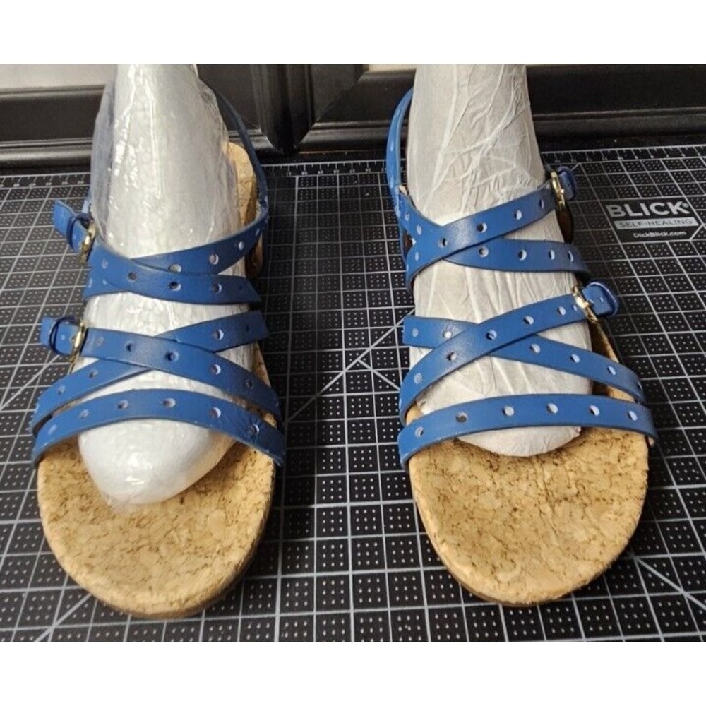 Sofft blue faux leather strappy sling back sandals women sz8.5